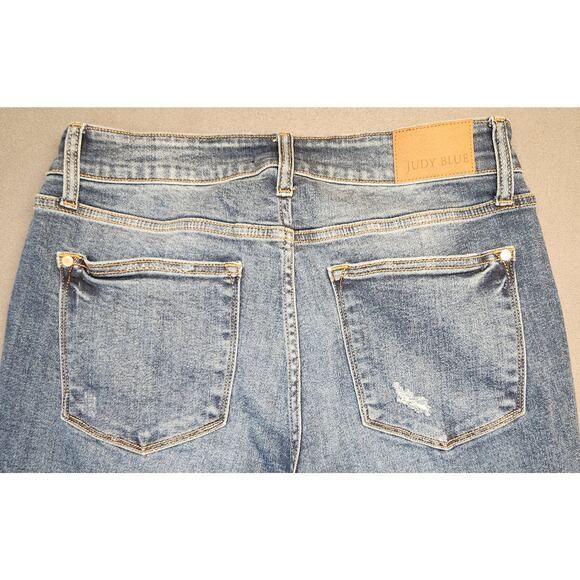 Judy Blue Honey Mid Rise Dad Jean‎ Size 14W (32x32) Distressed Raw Hem Stretchy - Picture 7 of 12